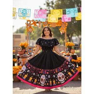 Mexican two piece day of the dead dress mexico todo corazon